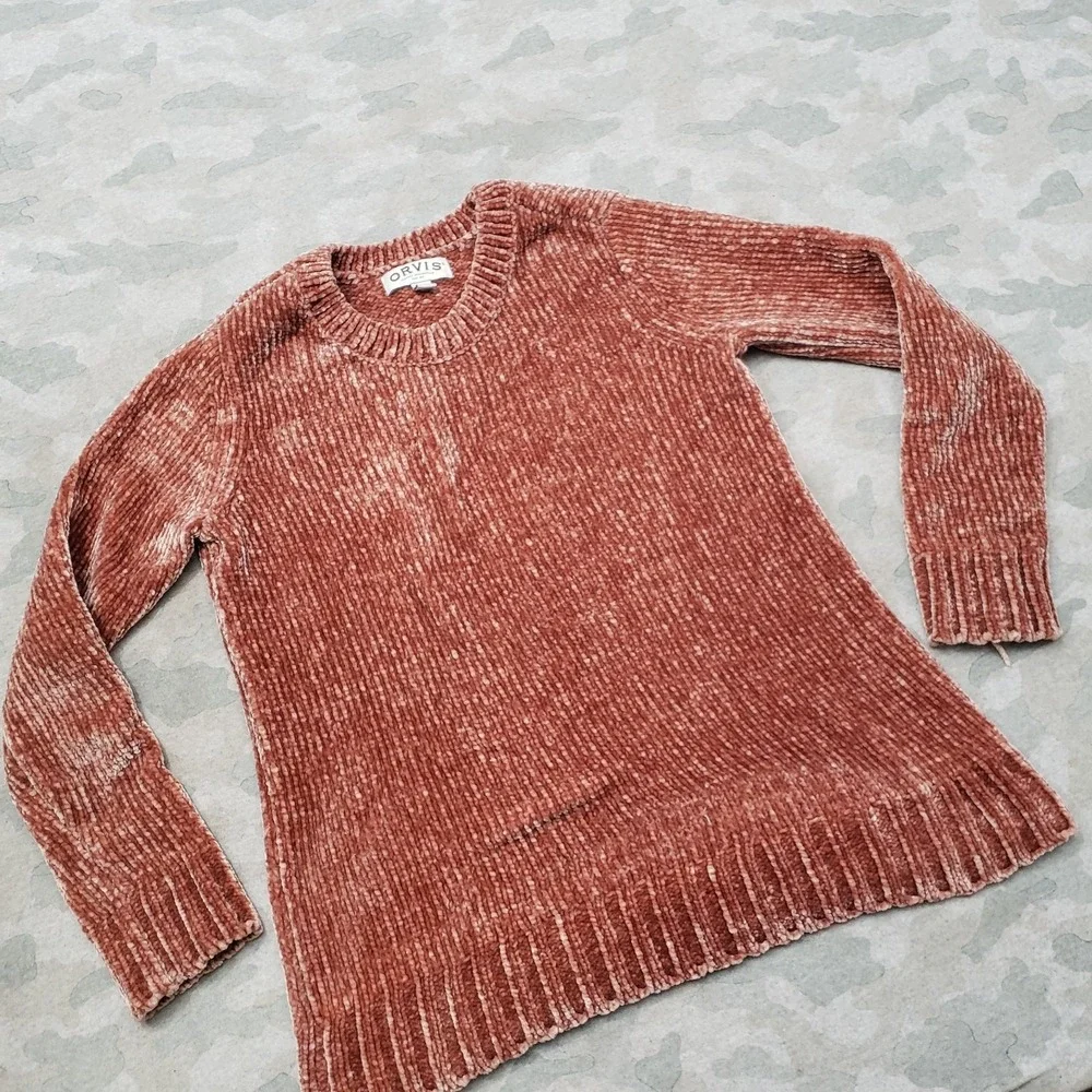 Orvis Sweater Womens Small Red Rust‎ Pullover Ribbed Long Sleeve